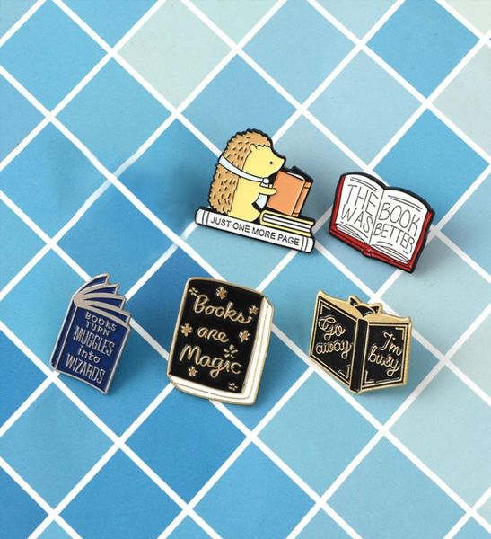 

cute punk style book vintage metal kawaii enamel pin badge buttons brooch shirt denim jacket bag decorative brooches for women gir7291111, Gray