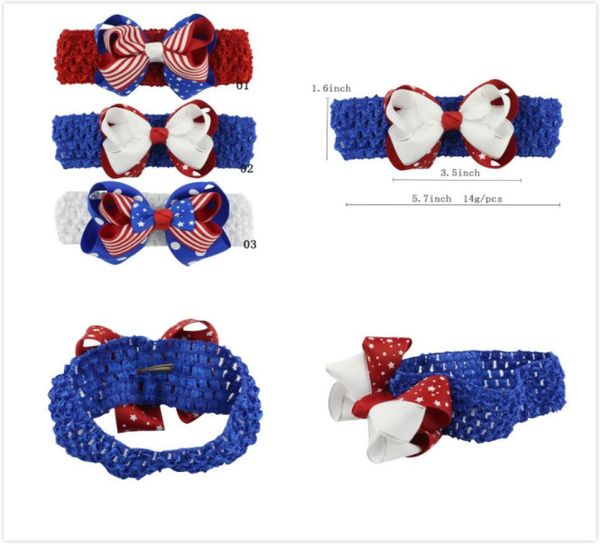 

baby girls hair bows cotton elastic headband three layers bow knot hair accessories for girls independence day stars red striped h7308213, Slivery;white
