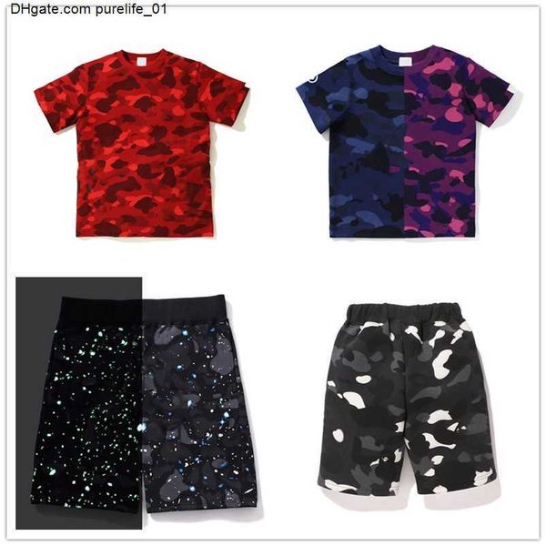 

sets baby clothing kids designer ape tshirts boys shorts girls clothes summer luxury fear tracksuit children youth outfits short sleeve shir, White
