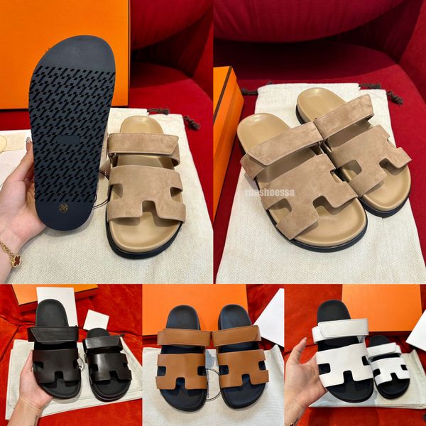 

designer chypre slippers beach classic flat sandals slide luxury summer lady leather flip flops men women slides size 35-44, Black