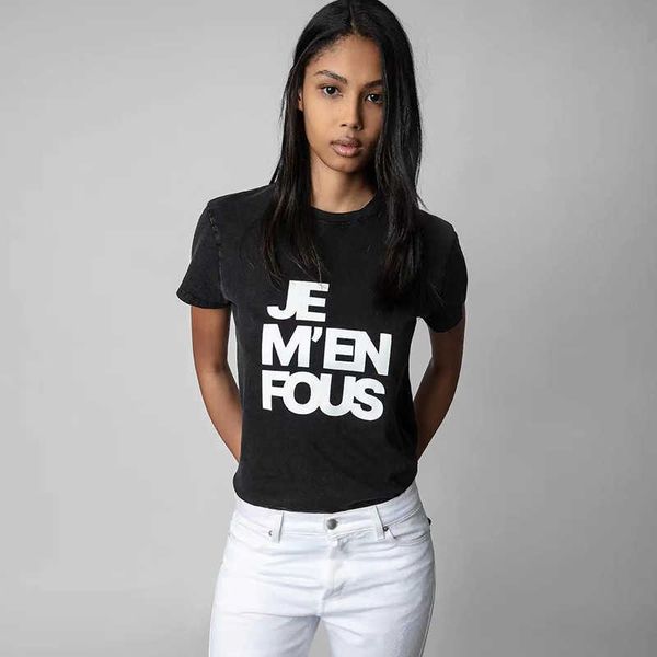 

zadig voltaire designer t shirt t shirt slogan letter printing fried color fried snow wash women short sleeved t-shirt polos, White
