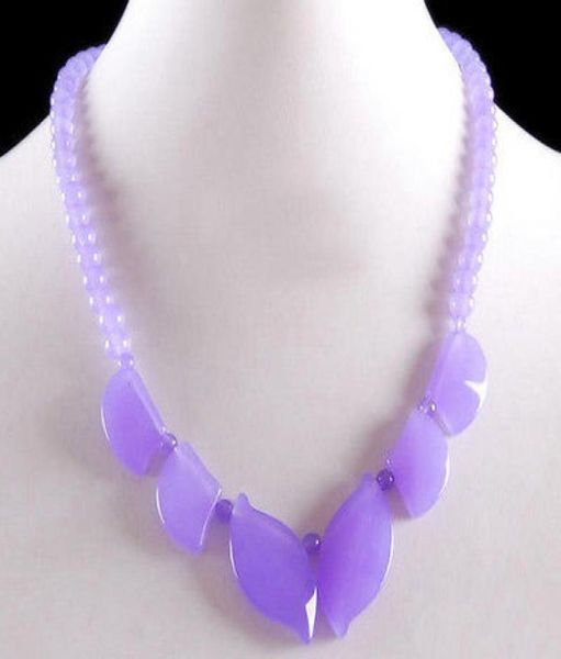 

whole purple lavender jade beads leaves white gold plated clasp necklace50000964761889, Silver
