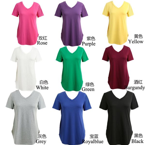 

women's t-shirt women's t-shirt summer plus size tee basic t shirt women solid v neck short sleeve long casual women loose tee sh, White