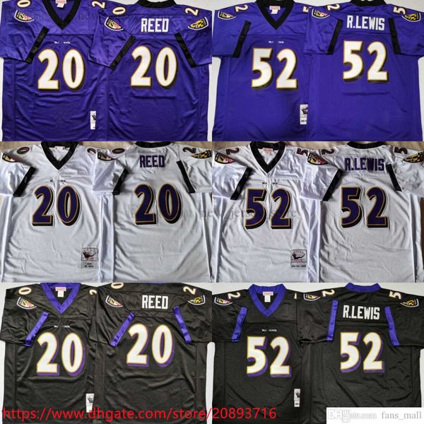 

ncaa mitchell and ness vintage football 52 ray lewis jerseys retro stitch 20 ed reed jersey white black purple 2000 2004, Black;red