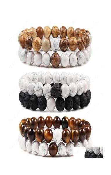 

beaded 2pcsset men tiger eye beads bracelets classic natural lava stone white and black yinyang couple bracelet for women drop de9662040