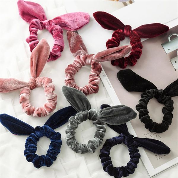 

kids velvet elastic hair scrunchie girls stereo rabbit ear hairbands head bands ponytail holder children princess hair accessories2374, Slivery;white
