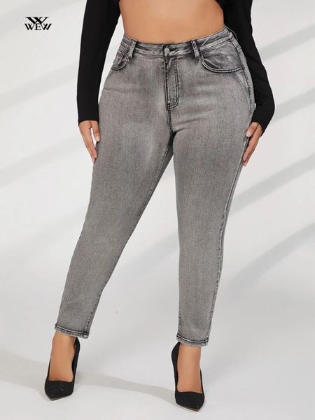 

women's plus size pants plus size gray jeans for women full length skinny women jeans high waist denim jeans for mom 100kgs washing str, Black
