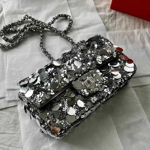 

ins internet celebrity with the same style sequin beads shining small square bag chain bar single shoulder diagonal cross 2023 spring summer