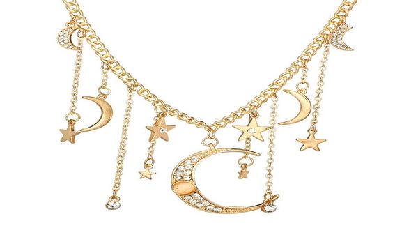 

fashion moon star necklaces pendants for women rhinestone chokers necklace gold plated link chains jewelry gift6237093, Silver