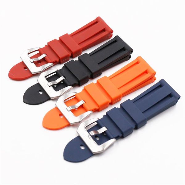 

watch accessories fashion strap suitable for penahai rubber strap men waterproof silicone strap buckle 22 24mm1652, Black;brown