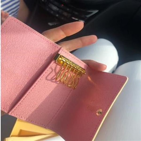 

famous new women men genuine leather more color classic 6 key holder cover with box dust bag card key ring 2596, Red;blue