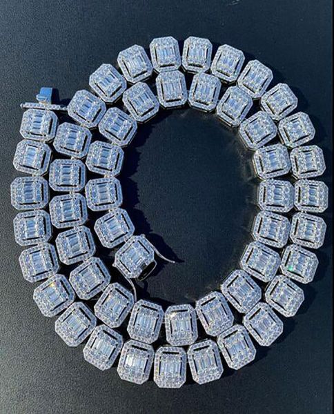 

9mm real iced baguette tennis chain necklace 14k white gold plated men women diamond choker hip hop jewelry gifts4884844, Black