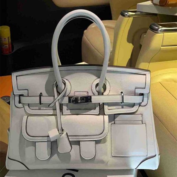 

handbag cargo birkins h ermess canvas montage leather 7a quality handbag kaili 2023 high capacity tote soft leather panel canvas one shoulde