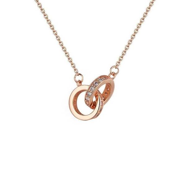 

double necklace 2023 new women's trend light luxury small crowd design sense round ring collar interlocking and strong chain, Silver