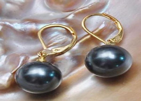 

910mm natural tahitian black pearl earrings 14k gold accessories2144427, Golden;silver