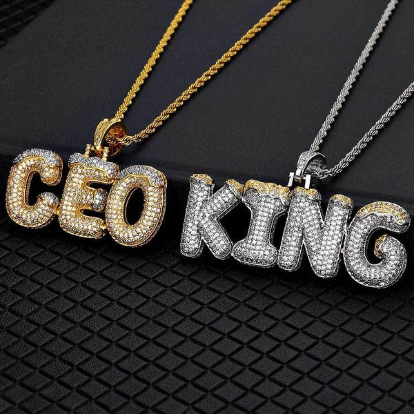 

men custom pendant necklace letters inlaid zircon luxury jewelry designer necklace stainless steel plated gold length 24 inch twist chain ne, Silver