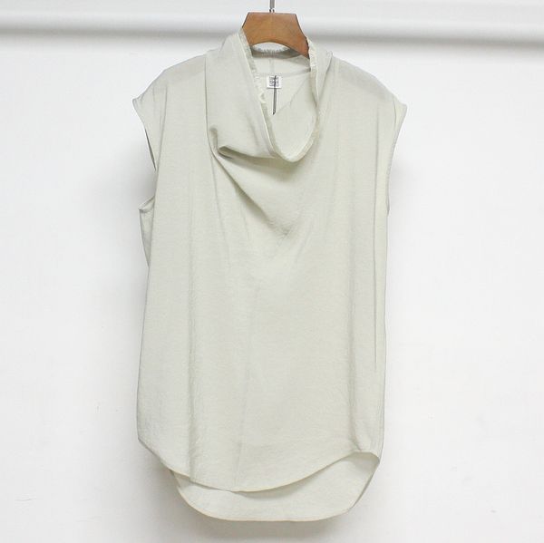 

new t-oteme viscose fiber blended drop pleated collar sleeveless shirt top, White