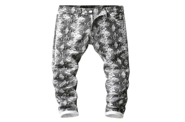 

fashion jeans casual trousers hip hop sweatpants sokotoo men039s snake skin printed gray jeans slim fit stretch pencil pants7673155, Blue