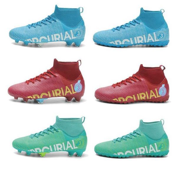 

kids mercurial football boots mens womens high soccer shoes youth training shoes big size 31-48 blue green red