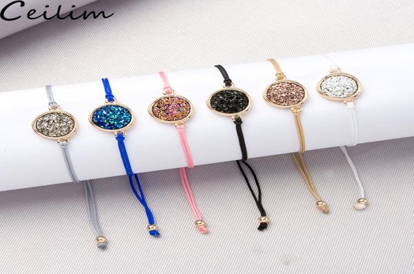 

handmade crystal quartz druzy bracelet new arrival colorful natural stone rope bracelets bangles for women summer beach jewelry8934938, Golden;silver