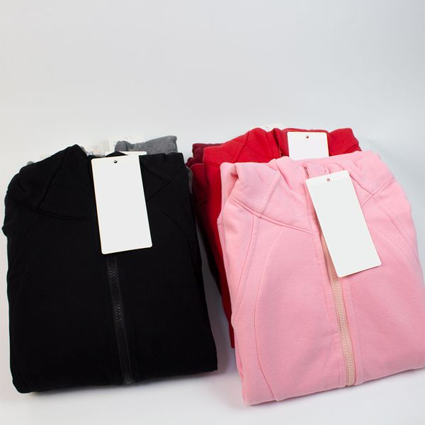 

lulu womens scuba full zip loose jackets yoga designer hooded sweatshirt lady gym sportswear outdoor sports jogging hoody thick fleece woman, Black;brown