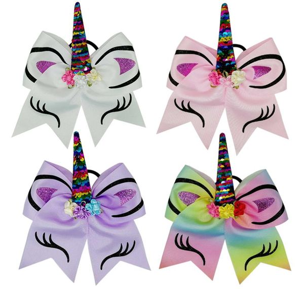 

girls039 head pieces kids039 accessories unicorn cartoon hair ring sequins colorful bows tie headdress bow hairband3001656, White;red