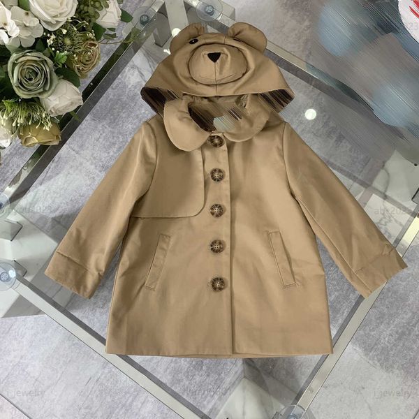 

2023 designer baby coats kids jacket fashion khaki windbreaker size 100-160 cm doll animal head hat decoration child outwear, Camo