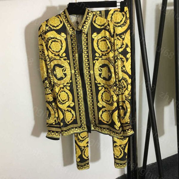 

23ss yoga suit womens designer clothing women tracksuit european and american vintage printed long sleeve shirt slim leggings set womens clo, Gray