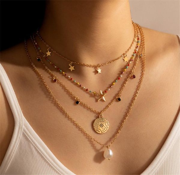 

women necklaces pendants star colorful beads pearl 18k gold plated alloy chokers necklace fashion jewelry gift4467194, Silver