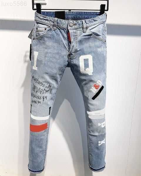 

men's jeans pantalones para hombre vaqueros luxury brand designer d2 men denim dsquare embroidery pants fashion holes trousers mens clo, Blue