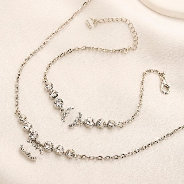 

jewelry sets bracelet necklaces inlay crystal luxury brand c designer letter silver plated stainless steel choker pendant necklace chain acc