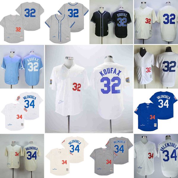

vintage college mitchell and ness baseball 32 sandy koufax jerseys retro stitched 34 fernando valenzuela gray 1963 cream 1955 white 1959 198, Black