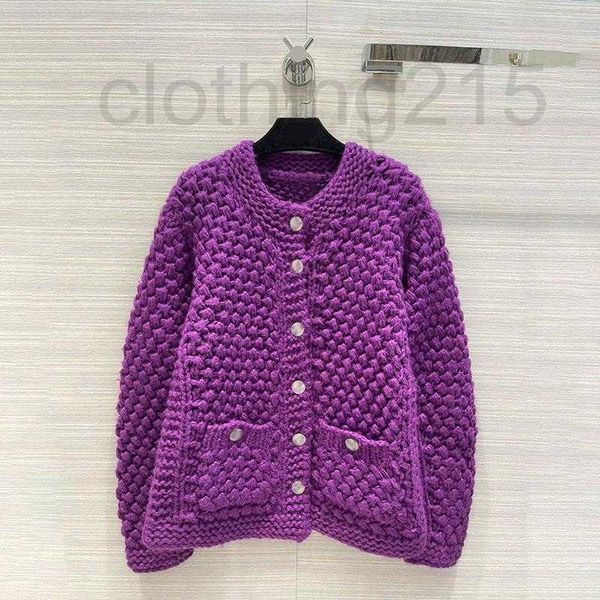 

women's knits & tees designer early autumn handmade workshop single breasted purple sweater cardigan fashion round neck loose thick coa, White