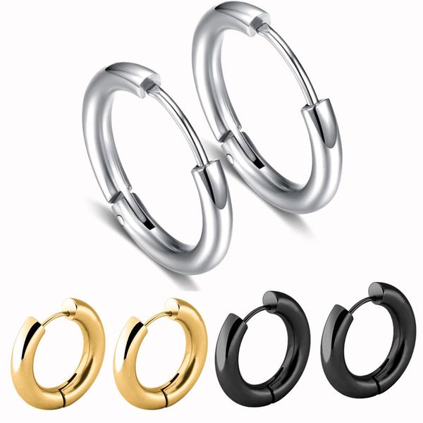 

men women stainless steel ear clip hoop earrings gold silver black rainbow color available, Golden;silver