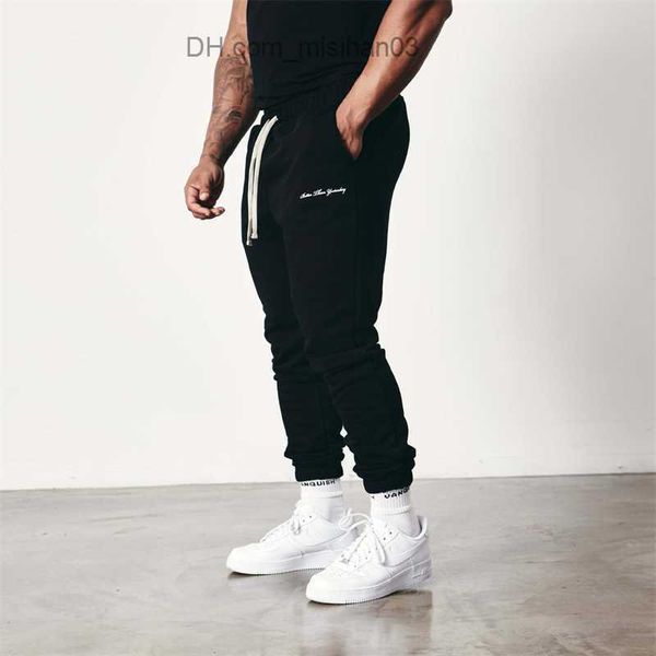 

men's pants new men's sports pants joggers fitness casual pants cotton mid rise printed straight pants gym running training pants, Black