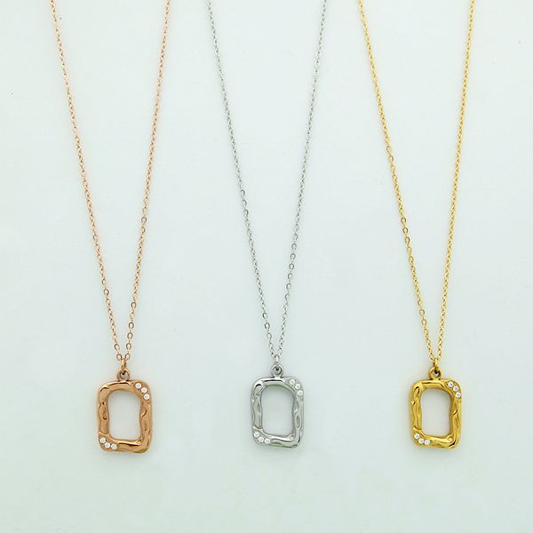 

fashion stainless steel women's hollowed out square diamond necklace, Silver