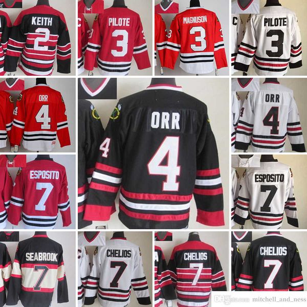 

1980 movie vintage hockey 7 brentseabrook jerseys ccm embroidery 3 pierre pilote 4 bobby orr 2 duncan keith 7 chrischelios martin havlat jer, Black;red