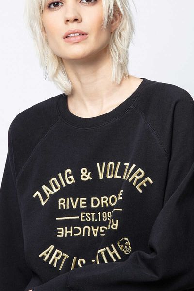 

zadig voltaire luxury apparel fashion brand sportswear women black classic letter embroidery cotton white loose sweater sweat shirt women de