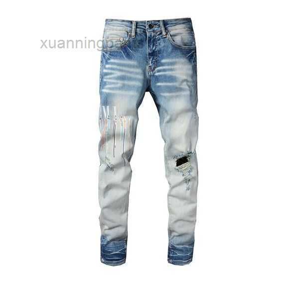 

jeans letter embroidery denim pants fashion holes hip street z1e5, Blue