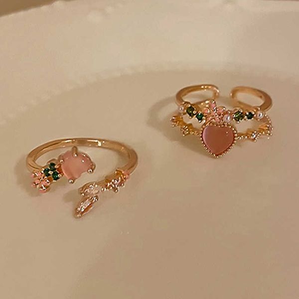 

exquisite sweet pink heart adjustable ring for women double layer cute zircon open rings niche index finger ring fashion jewelry, Silver