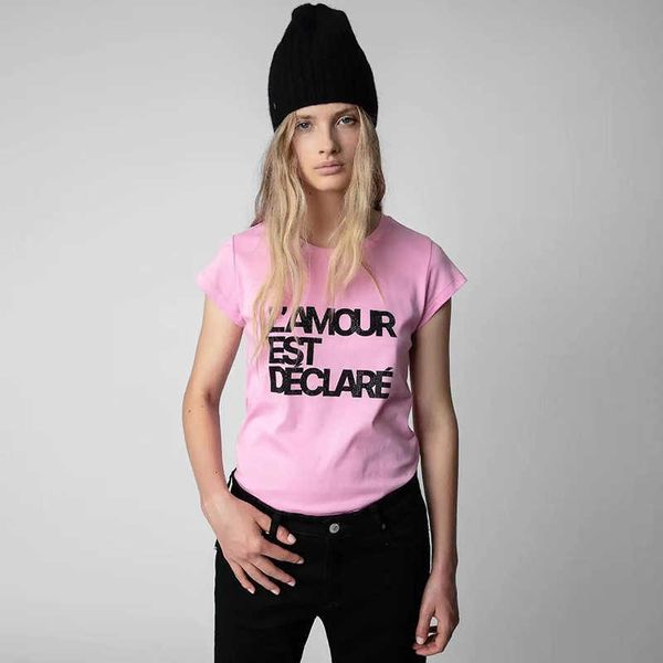 

zadig voltaire shirt luxury clothing polos sleeve clothes t shirt english letter slogan print plus diamond slim fit short sleeve t-shirt cot, White
