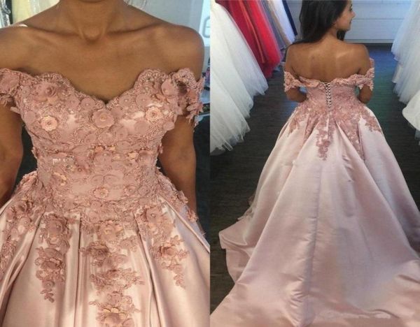 

off shoulder blush pink prom dresses lace 3d applique beaded evening dress ball gown formal party gowns quinceanera dress6157529, Black