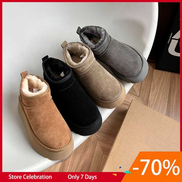 

winter ultra mini boot platform fur boots designer woman warm australia ankle snow booties real leather warm men shoes eu44, Black