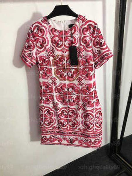 

designer skirt women luxury party dresses elegant skirts vintage red printed round neck short sleeve slim waist lady dress womens designers, Black;gray