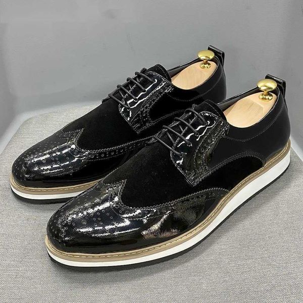 

dress shoes british style classic mens business casual shoes patent leather sued, Black