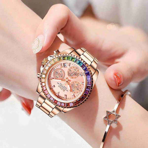 

other watches biden luxury ladies quartz watch diamond women's automatic watches 3 dial wristwatches fashion clock brelet zegarek damsk, Slivery;black