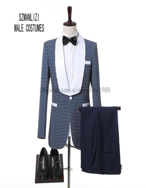 

custom made 2018 classic design slim fit blue white dots shawl lapel men dinner party prom suits groom tuxedos groomsmen wedding s7739118, Black;gray
