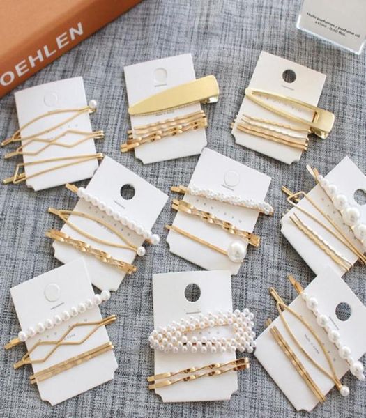 

metal pearl hair clips combination sweet bangs clip women fashion simple designer geometry hairpin gold whole6753305, Golden;silver