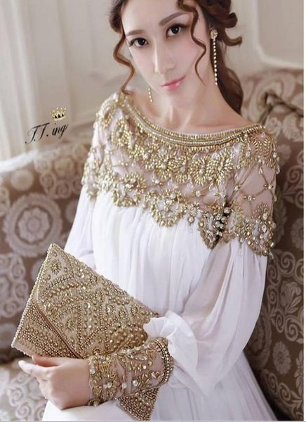 

kaftan evening dresses golden beads prom gowns with a line crystal crew neck long sleeves elegant formal arabic vestidos party dre7840234, Black;red