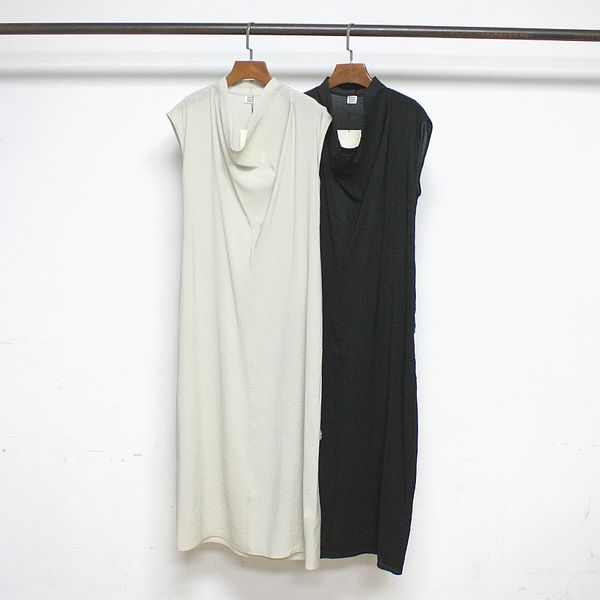 

new t-otemea blend mid length draped lapel waist up dress, Black;gray